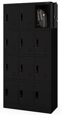 Produktbild von Schließfachschrank Spind MARCIN 12 Fächer Etikettenhalter Lüftungsschlitze | Wertfachschrank Umkleideschrank Metall Kleiderspind 185x90x40cm Schwarz
