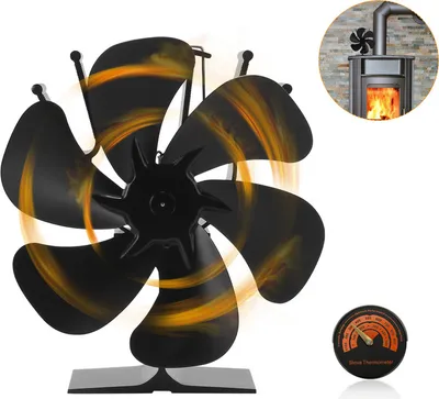 Obrázek produktu pro Jiubiaz Elektrický ventilátor na kamna Různé krbové příslušenství Krbový ventilátor na kamna s teploměrem