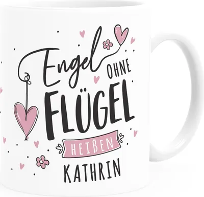 Produktbild von Tasse mit Name und Spruch Engel ohne Flügel heißen Wunschname personalisierter Kaffee-Becher persönliche Geschenke SpecialMe® rosa weiß Keramik-Tasse