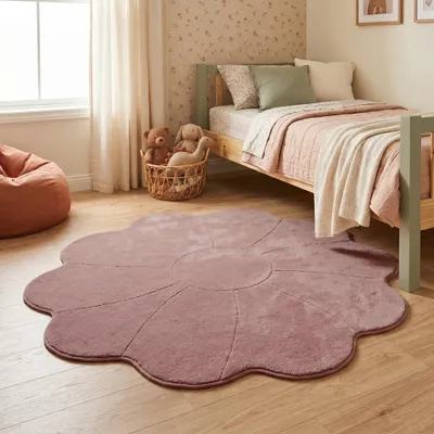 Produktbild von Volero - Kinderteppich Waschbar - Coco Blume Dunkelrosa - Ø 100cm - Kinderzimmer, Babyzimmer