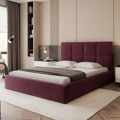 Produktbild von Polsterbett TIOLI 180x200 Bordeaux Samtstoff mit Bettkasten & Lattenrost