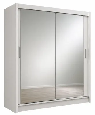 Produktbild von Schwebetürenschrank PARIS 160 cm mit Spiegel – Kleiderschrank modern, kompakter Schlafzimmer Schrank (Weiss)