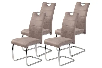 Produktbild von Hela Tische, 4er Set Esszimmerstuhl Freischwinger Flora - Bezug Vintage beige - Metallgestell Rundrohr verchromt - 120kg belastbar - Lehne mit Griff