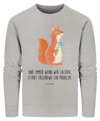 Produktbild von Mr. & Mrs. Panda Baumwoll Pullover Eichhörnchen Blume Größe XS - Heather Grey - Geschenk, Lustige Sprüche, Sweatshirt, Nachhaltiger, glücklich Spruch, Lachen, Motivation