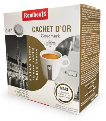 Produktbild von Rombouts Kaffeepads Goudmerk 16 Stück – Gold-Selektion 100% Arabica, milde und edle Röstung, einzeln aromaversiegelt, traditionelles belgisches Aroma