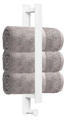 Image de Porte-serviettes sans perçage, autocollant, en acier inoxydable, barre de serviette pour salle de bain, 40 cm, porte-serviettes pour invités, fixation murale avec crochets, porte-serviettes de bain, accessoires de salle de bain, blanc
