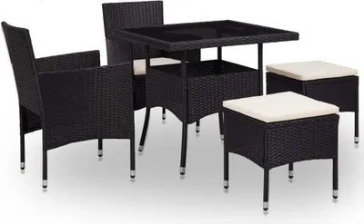 Produktbild von The Living Store 5-tlg. Garten-Essgruppe Schwarz Poly Rattan und Glas