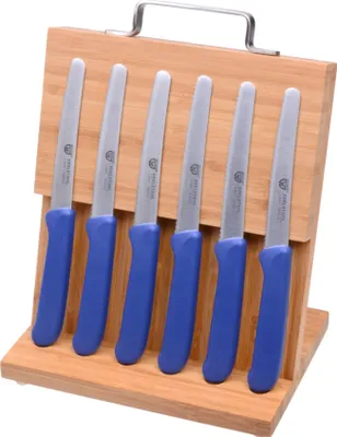 Produktbild von GRÄWE Magnet-Messerhalter Bambus klein mit Brötchenmessern blau