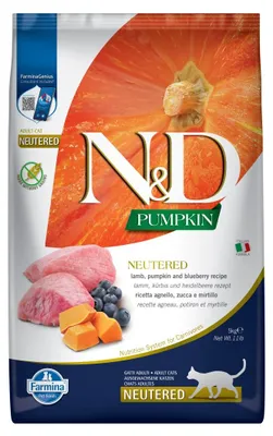 Zdjęcie produktu dla Farmina N&D Cat Pumpkin Lamb & Blueberry Neutered 5kg Sucha Karma z Jagnięciną Dla Kotów Kastrowanych