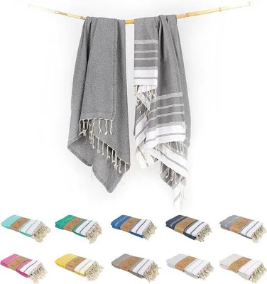 Produktbild von Famanu Hamamdecke 100% Baumwolle, Set von 2, 100 x 200 cm, vielseitig und leicht, dunkelgrau