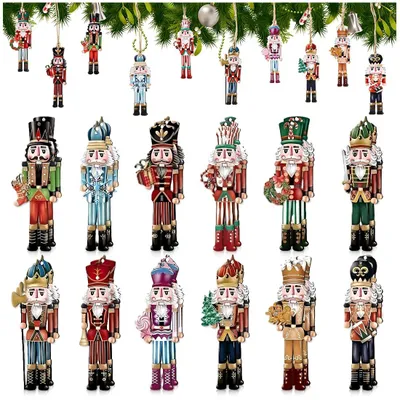 24 Holz-Nussknacker-Figuren, 8 cm, Weihnachtsbaumschmuck