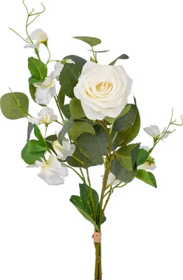 Produktbild von Künstlicher Rosen-Mix-Bund ROSEN Serie, 45cm, weiß-grün, aus Kunststoff