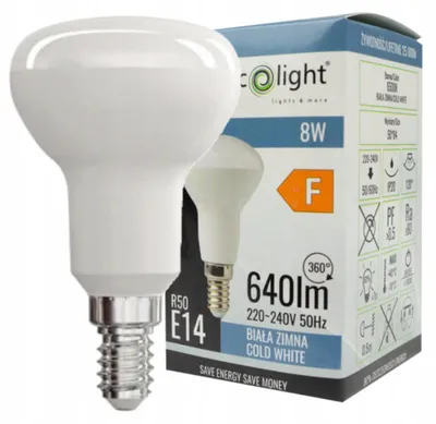 Obrázek produktu pro LED žárovka "Houbička", úsporná, 8W, patice E14, 6500K, studená bílá
