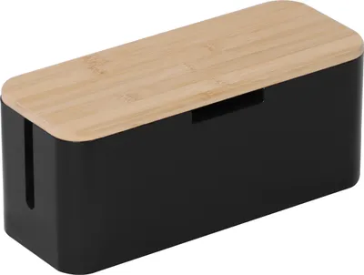 Obrázok produktu pre Relaxdays Skriňa na káble pre zásuvkovú lištu, bambus, s vekom, 14,5 x 34 x 13,5 cm, na skrytie káblov, skriňa na zásuvky, prírodná/čierna