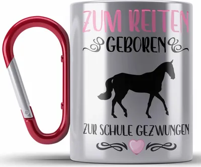 Produktbild von Trendation - Pferde Mädchen Geschenk Edelstahl Tasse Karabiner Reiten Reiterin Kinder Becher Spruch Lustig Geburtstag Einschulung (Rot)