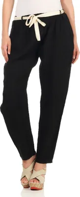 Produktbild von 317 Mississhop Damen Leinenhose lockere Freizeithose lange Hose mit Gürtel 100% Leinen Schwarz