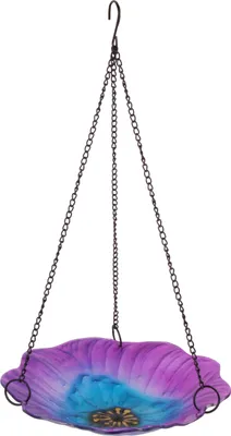 Produktbild von Dehner Natura Vogeltränke Bonito, hängendes Vogelbad, Ø 26 cm, Höhe 49 cm, Glas / Metall, lila