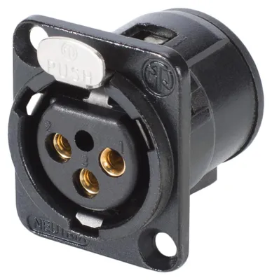 Produktbild von NEUTRIK® XLR, 3-pol , Metall-, Printtechnik vertikal-Einbaubuchse, vergoldete(r) Kontakt(e), Type D, schwarz verchromt