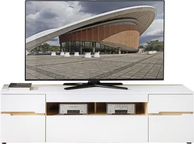 Produktbild von Wohnzimmer-Lowboard mit 192 cm Breite in weiß supermatt und Eiche - MANRESA-36
