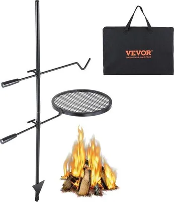 Immagine prodotto di FIBILA Griglia girevole da campeggio - Griglia portatile per braciere - Griglia da campeggio - Attrezzatura da cucina per fuoco aperto regolabile a 360° - Griglia BBQ da campeggio - Acciaio di alta qualità, resistente al calore e inossidabile - Include borsa da trasporto e manico in bachelite
