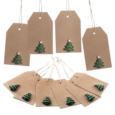 Produktbild von 10 Weihnachtsanhänger mit Weihnachtsdeko mit Tannenbaum braun grün