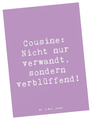 Produktbild von Mr. & Mrs. Panda Grußkarte Spruch Cousine Wunder - Lavendeltraum - Geschenk, Erinnerungen, Einzigartig, Postkarte, Geburtstage, Handarbeit, Familie, Ansichtskarten