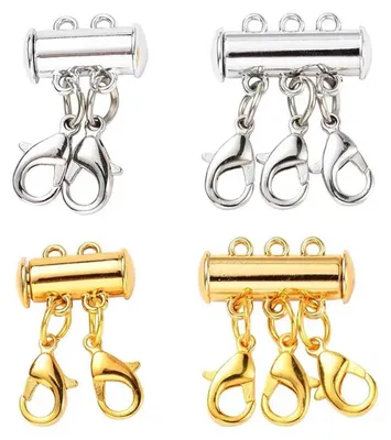 Magnetische Verschlüsse, 4 Stück, 2- und 3-strängig, Gold/Silber