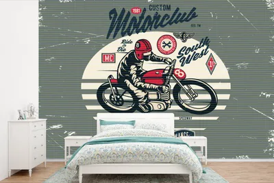 Produktbild von MuchoWow® Fototapete für Wohnzimmer oder Schlafzimmer Wandtapete Vinyl Motivtapete Motorrad - Retro - Zitat - 330x220 cm - Fototapeten