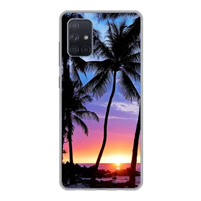 Produktbild von MuchoWow® Handyhülle Schutzhülle Hülle für Samsung Galaxy A51 Eine Silhouette von Palmen während eines Sonnenuntergangs auf Hawaii Silikon Softcase Handy Hülle - Schutzabdeckung