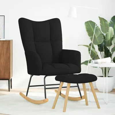 Produktbild von vidaXL Schaukelstuhl mit Fußhocker Schwarz Stoff