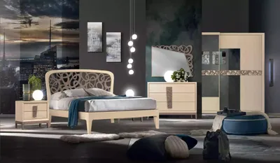Obrázek produktu pro Ložnicová sada: postel, 2 noční stolky, šatní skříň, designový luxus, 6 dílů