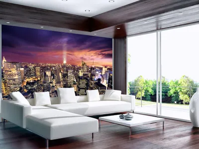 Produktbild von Vlies Fototapete 350x256 cm Tapeten Wandtapete XXL Stadt bei Nacht New York Stadtpanorama NY - Panorama d-B-0009-a-b