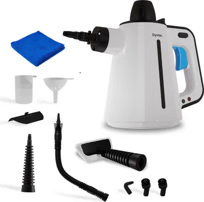Produktbild von Dynter Dampfreiniger – Handdampgerät für Küche, Bad, Auto, Boden, Teppich, Textilien und Fugen - Leistungsstark mit 3,5 bar - 1150 Watt - Inklusive Zu