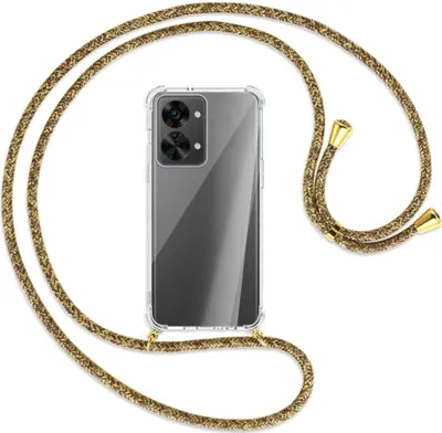 Produktbild von Handykette Backcover-Schutzhülle mit Band (Metall goldfarben) für OnePlus Nord 2T (CPH2399, 6.43'') - braun+beige