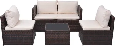 Produktbild von vidaXL 5-tlg. Garten-Lounge-Set mit Auflagen Poly Rattan Braun