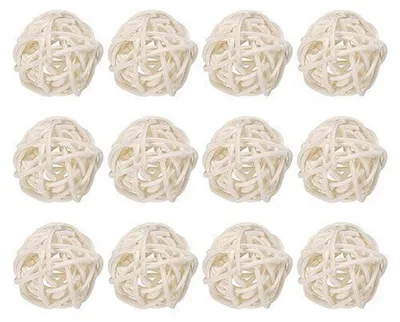 Immagine prodotto di Sfere decorative in rattan, diametro 3 cm, colore bianco, confezione da 12 pezzi