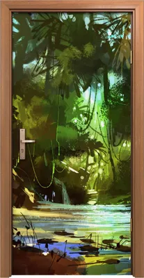 Produktbild von Türposter 90x200 cm Türaufkleber Türtapete Türfolie Klebefolie abstrakt Dschungel tropisch Wald Wasser