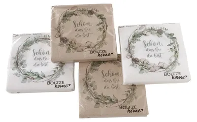 Produktbild von 4 x 20 Servietten Weihnachten Weihnachtsservietten 'Weihnachtskranz - Schön, dass Du da bist' - weiß braun grün