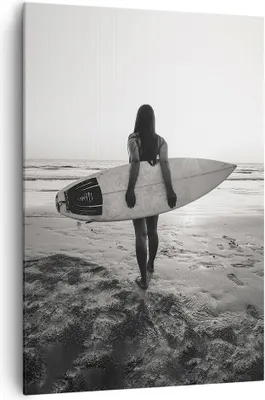 Produktbild von Bild auf Leinwand - Leinwandbild - Einteilig - Frau Strand Surfen - 70x100cm - Wand Bild - Wanddeko - Wandbilder - Leinwanddruck - Wanddekoration - Leinwand bilder - Wandbild - PA70x100-5036