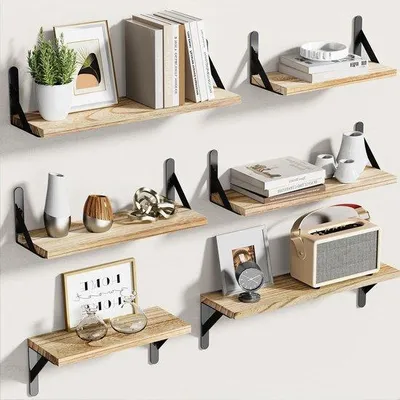 Immagine prodotto di Set di 6 mensole sospese in legno in stile rustico per decorazioni da parete