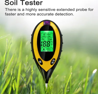 Obrázok produktu pre 4v1 Digitálny analyzátor pôdy Multifunkčný pôdny tester Intenzita slnečného svetla Hodnota PH Vlhkosť Teplota Detektor Meter Hrnkové plodiny Výsadba Kultivačný nástroj s číselníkom pre poľné záhrady Skleník