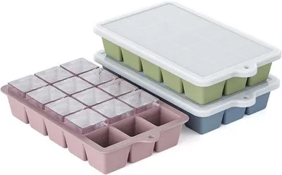 Produktbild von Silikonische Eiswürfelformen 3er-Pack, Eiswürfelformen für den Kühlschrank mit Deckel für Whisky, Babyfutter, BPA-frei, leicht zu lösende Eiswürfelformen