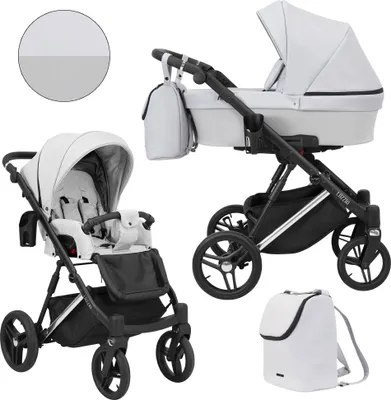 Produktbild von Kinderwagen LAZZIO PREMIUM Sportwagen Babywagen Babyschale Komplettset Kinder Wagen Set 2 in 1 (Asche + eco, Rahmenfarbe: Silber)