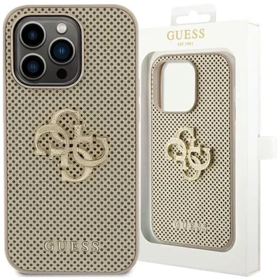 Produktbild von Guess PolyurethanPerfürated 4G Glitter Metal Logo Case für iPhone 15 Pro Gold