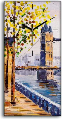 Produktbild von Wandbild Leinwand Bilder mit Uhr 30x60 Malerei Abstrakte Stadt Gebäude Brücke - schwarze Hände