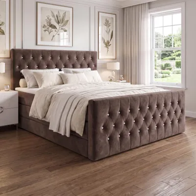 Produktbild von ELVORA DESIGNE Boxspringbett 180x200 cm GRACE mit 2 Bonellmatratzen H3 & Topper, 2 Bettkästen, Dunkelgrau