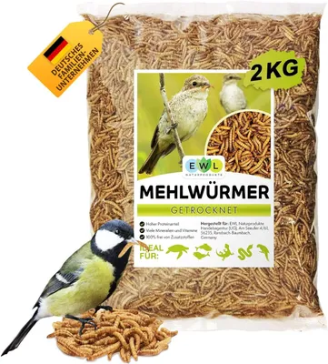 Productafbeelding van EWL Gedroogde meelwormen, 2 kg (13 liter) | Vogeлкоrrel en voer voor wilde vogels – Verpakking van 13 liter (1 stuks)