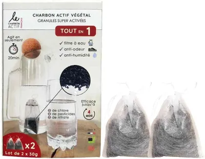 Productafbeelding van Natuurlijke waterfilters met actieve plantaardige kool - Verwijdert chloor - Vermindert PFAS en zware metalen - Gemaakt in Frankrijk
