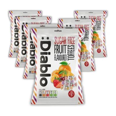 Produktbild von Diablo Frucht-Toffees zuckerfrei 75 g, Kaubonbons Fruchtmix, 6er Pack