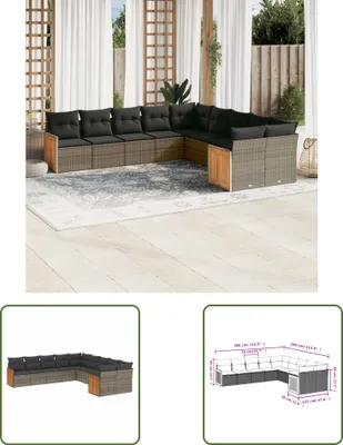 Produktbild von The Living Store 10-tlg. Garten-Sofagarnitur mit Kissen Grau Poly Rattan